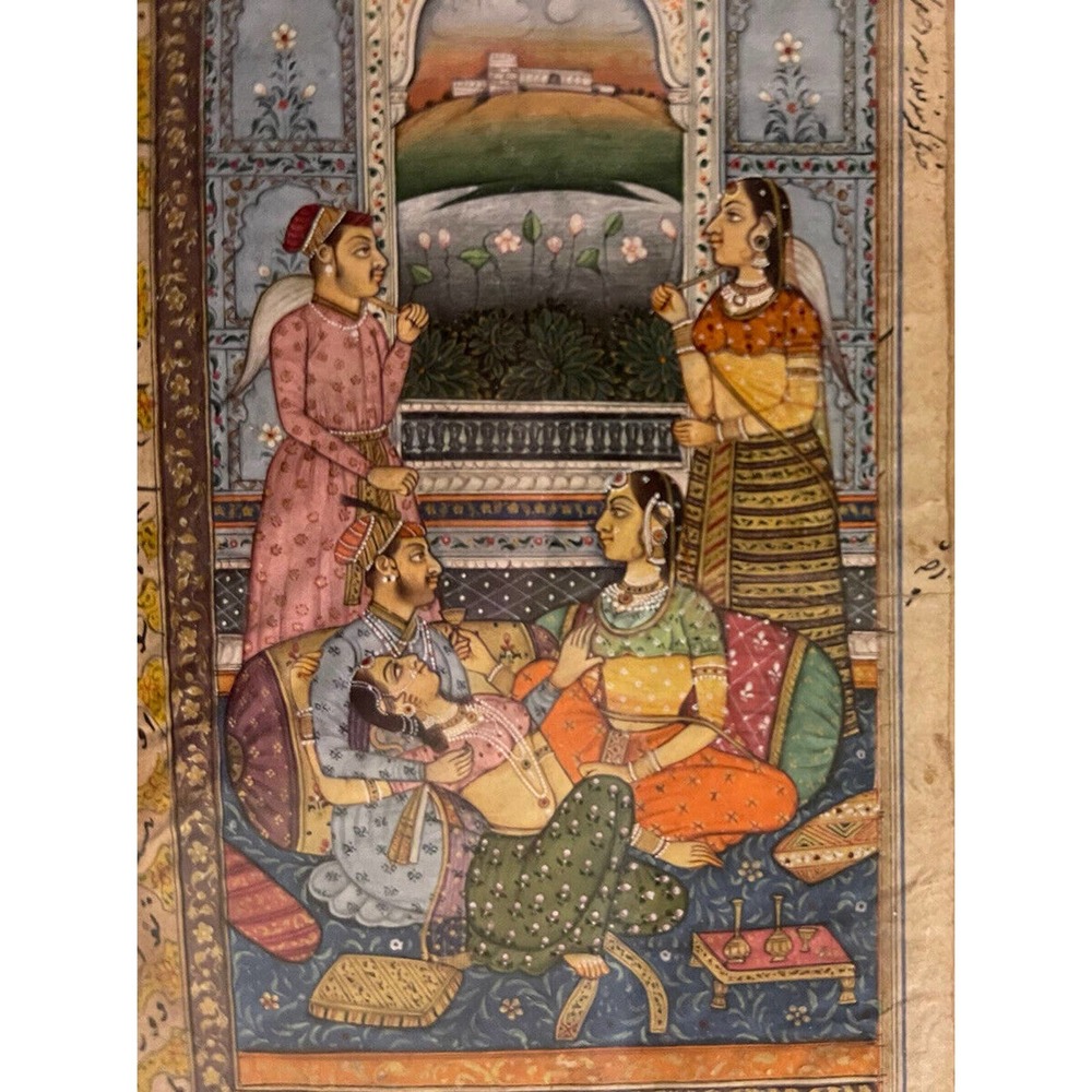 Mughal Miniature Painting Emperor Shah Jahan And Mumtaz Mahal Gouache Art Poetr